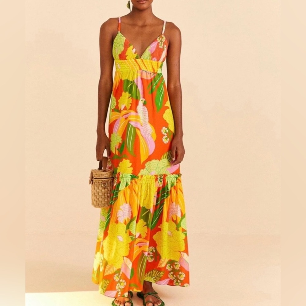 Farm Rio Red Neon Floral Maxi Dress